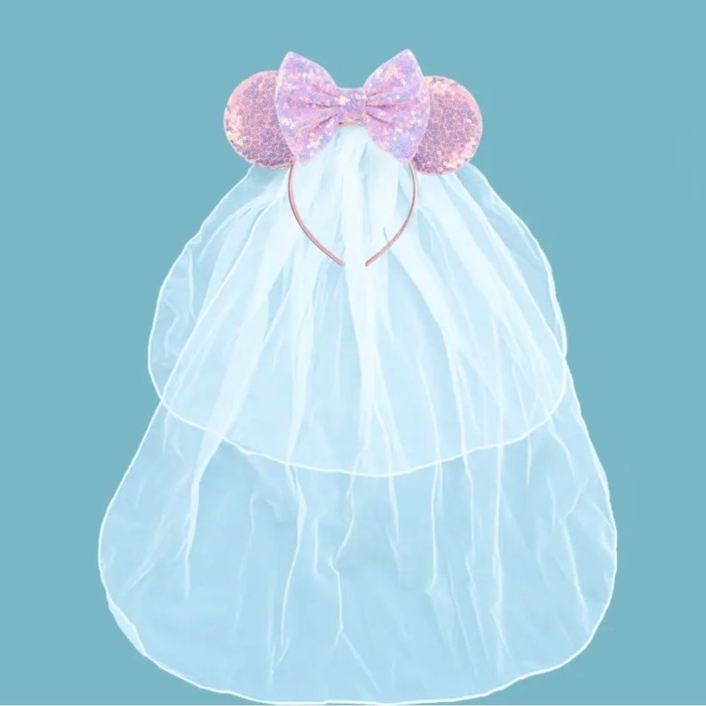 Bride Minnie Mouse Ear Headband with Veil Bachelorette NEW
